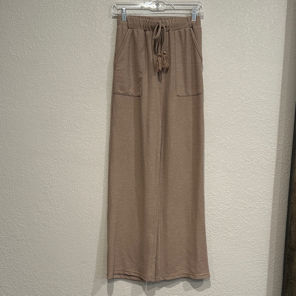 Amaryllis Casual Tan Wide-Leg Pants